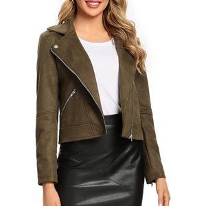 Women Faux Leather Jacket Soft Snap Button Down Shirt Shacket with Pocket